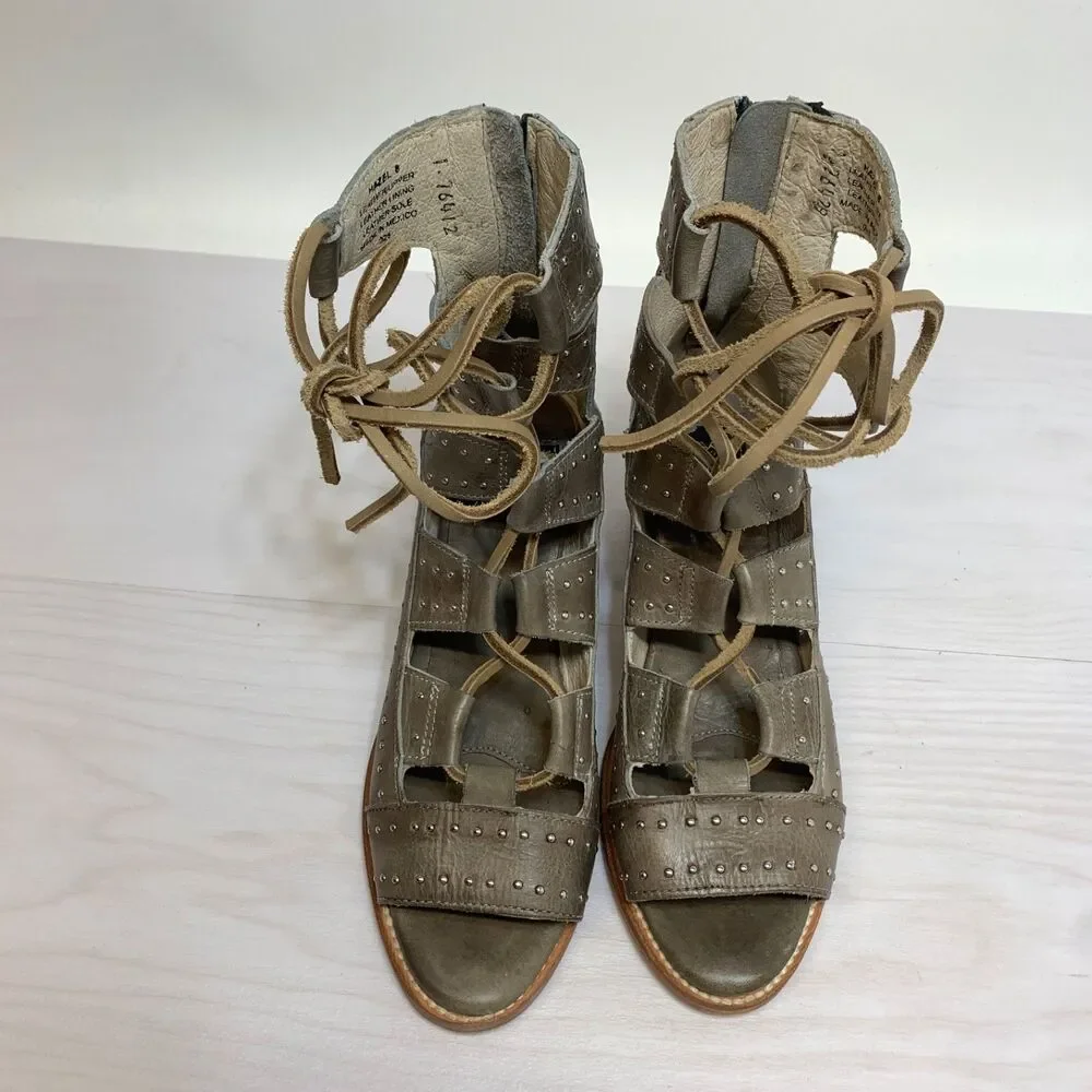 Freebird By Steven Hazel Ice Sandals Size 8 Leather Strappy Heels‎ Sandals